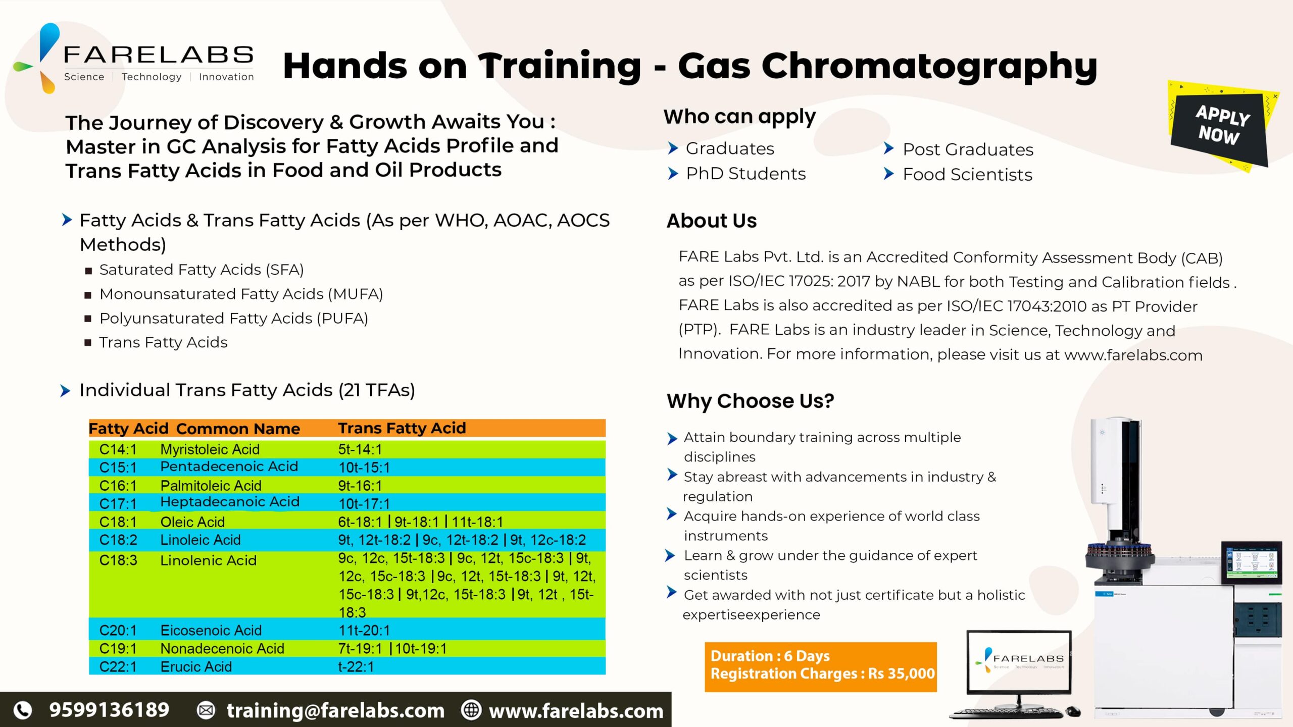 Join us for a hands-on Gas Chromatography training at FARE Labs